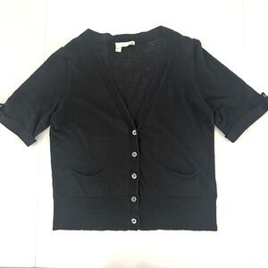 Eileen Fisher Linen Sweater Top Short Sleeve Cardigan System Black Size Medium